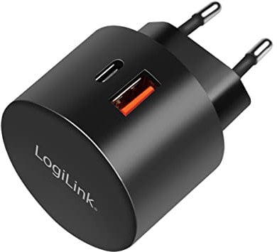 LogiLink PA0274 - USB-Steckdosenadapter, 1x USB-C PD (Power Delivery) & 1x USB-A QC 3.0 (Quick Charge), 20 W