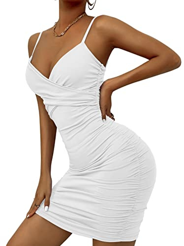 AIEOE Kleid für Damen Sexy Frau mit V-Ausschnitt und Nacktem Rücken Elegante Kurze Minikleid für Party Cocktail DE Größe XS-L