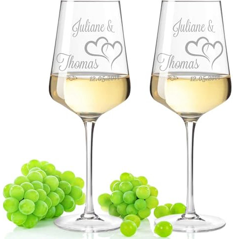 GRAVURZEILE Leonardo Weingläser mit Gravur - Die Große Liebe - Personalisiert mit Namen & Datum - Geschenk zur Hochzeit, Verlobung oder zum Valentinstag - Geschenke für Sie & Ihn - Farbe: Puccini