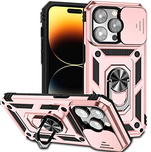 Hitaoyou iPhone 14 Pro Max Case, iPhone 14 Pro Max Case with Camera Cover & Kickstand Military Grade Shockproof Heavy Duty Protective with Magnetic Case for iPhone 14 pro max 6.7'' Rosegold