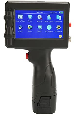 Tragbarer Handheld Tintenstrahldrucker mit 4,3 Zoll LED Touchscreen, Schnell Trocknender Tintenstrahl Codiermaschine 3 Einstellbare Genauigkeit, Tintenstrahl Codiermaschine für Code Datumsetikett(EU)
