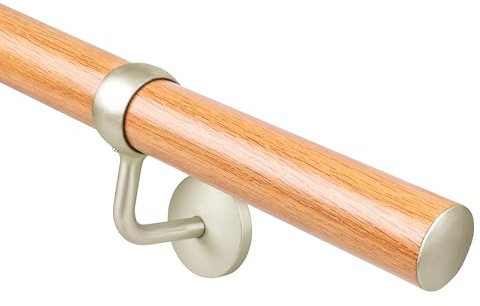 EAI Oak Brushed Silver Handrail Kit for Stairs, 3600mm 3 Rails / 4 Brackets