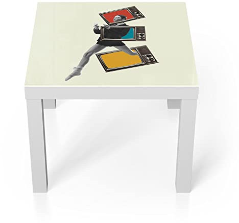 DEQORI Mesa de cristal | blanco pequeño 55 x 55 cm | diseño de mujer en la televisión | mesa auxiliar de cristal brillante para el salón | moderna mesa de sofá con diseño