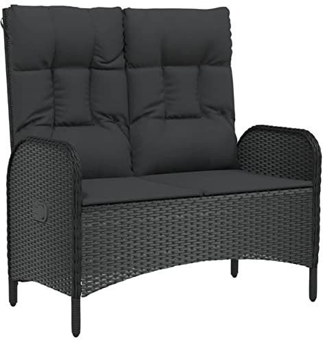 Festnight Gartenbank mit Liegefunktion & Kissen Gartensessel Polyrattan Verstellbar Liegesessel Gartenstuhl Hochlehner Verstellbar Gartenmöbel Rattanmöbel 107cm Poly Rattan Schwarz