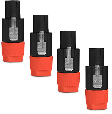 UMOKI SpeakON Lautsprecheradapter-Anschlüsse – Audio-Lautsprecherstecker, Drehverschluss, 4-polig, kompatibel mit Neutrik SpeakON NA4LJ, NA4LJX, NL4MP, NL4MPR, NL4FC, NL4FX (Typ 2/rot), 4 Stück