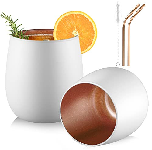glastal 450ml*2 Einschichtiges Gin Gläser Weiß Matt Wassergläser mit Roségold Blinkende Innenwand, Borosilikat Trinkgläser Latte Macchiato Gläser Teegläser Whiskygläser Weingläser Weihnachten Geschenk
