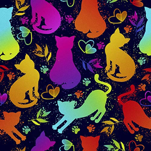 HEKO PANELS Stoff Oxford Wasserdichte Meterware Canvas-Stoff Polyester Stoff Zum Nähen Nähstoffe Möbelstoffe Dekostoffe Handwerken Wasserabweisend Blickdicht Katzen Bunt 1 Meter 155 x 100 cm