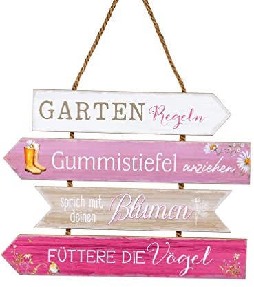 Hängeschild aus Holz - Wetterfest - Gartenregeln der Wegweiser durch Ihren Garten