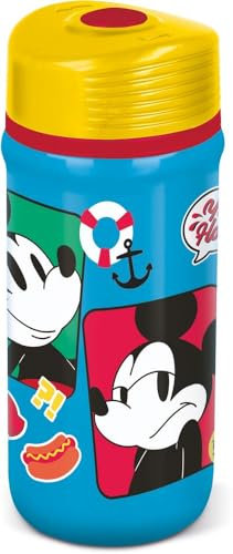 TataWay in viaggio si cresce Disney Botella azul y amarilla de plástico para niños Mickey Mouse Mickey Mouse 390 ml con cierre antigoteo