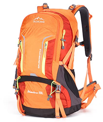 Aoking,Rucksack zum Wandern/Klettern,40L_YJN79807,50L_YJN67363,Standardelemente: abnehmbares Airflow-Mesh-Board,wasserdicht,SOS-Pfeife,Regenschutz,Optionen: Wasserblase 2 Liter,Schlafsäcke
