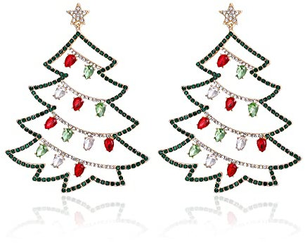 EVER FAITH Mode Weihnachtsbaum Ohrringe für Damen, Strass Kristall Hollow-out Tropfen Stern Weihnachten Schmuck Geschenke