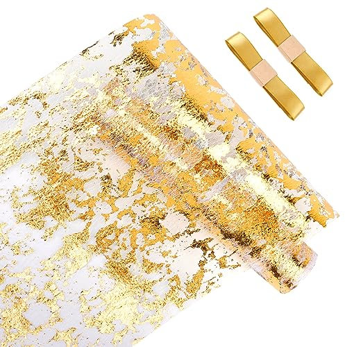 Ticeed 1 Rolle Tischläufer Gold, 15m x28cm Tischband mit Beschicht Glänzend Golden Glänzend Gold Tischdecken Hochzeit Dekostoff Polyester Tischdeko Tischläufer mit 2 Farbiger Bänder