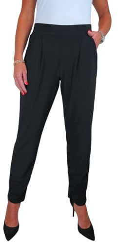 Women's Smart Work Trousers Ladies Soft Stretch Elasticated Waist Lightweight Pull On Trouser High Waist Black 10-20 (10)
