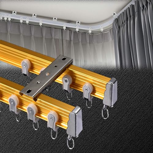 Bastoni Tende Sistemas Scorrevoli, Binario Per Tende Da Soffitto In Gravosi Alluminio, Binario Curvo Per Tende A Soffitto, Binario DoppioPer Finestre Piatte E Curve(Color:Gold,Size:2.5m)