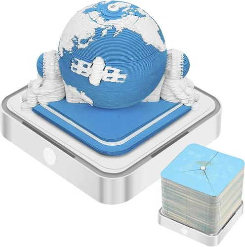 KTCINA Schreibtischkalender 2024 mit LED-Lichtern Tischkalender Memo Pad 3D Kalender Kreatives Geschenk Notizblock aus Papier mit Acrylabdeckung Weihnachtsdekoration für Haus Büro (Blau)