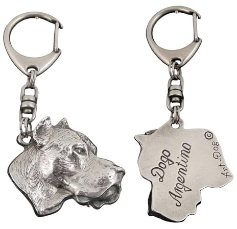 Art-Dog Niedlicher Hundeschlüsselanhänger - Exklusive Kollektion Dogo Argentino Schlüsselanhänger Hund - Versilberte Keyring mit 2,5 cm Schloss - 4,2x4,5x9,2cm