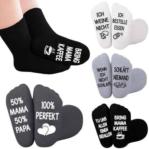 Baby Socken mit Spruch - 0-12 Monate, Geschenk für Jungen und Mädchen zur Geburt, Personalisiert für Neugeborene