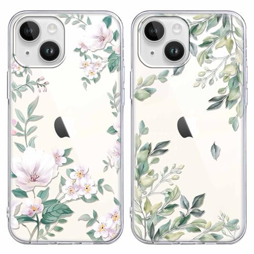 Yoedge 2 Pack Transparent Flower Phone Case Compatible with iPhone 13 mini 5.4, Ultrathin Soft Silicone TPU with Aesthetics Pattern, Shockproof Bumper Protector Cover for iPhone 13 mini