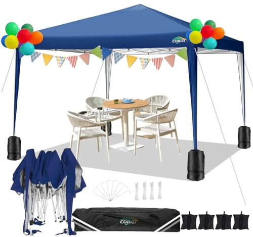COBIZI Barnum Pliant 3x3,tonnelle Pliante 3x3 imperméable Professionnel Tonnelle de Jardin Tonnelle Pliante Imperméable Tentes de Reception Gazebo de Jardin avec 4 Sac de Sable(Bleu Marine