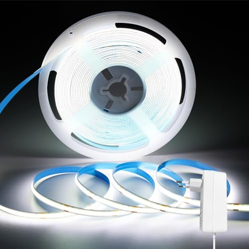 ShineBurky 24V COB LED Strip Kaltweiß, 10M LED Streifen Dimmbar LED Strip Light Flexibel für TV Hintergrundbeleuchtung Küche Schlafzimmer Deko (Inklusive Netzteil)