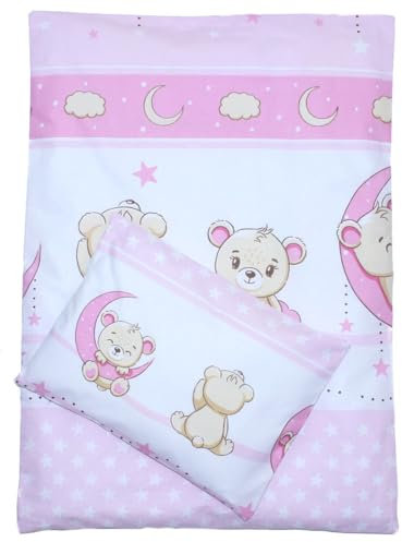 Kinderwagenset Baby Bettwäsche für Kinderwagen Bezüge Decke Kissen (Rosa, 2 tlg)