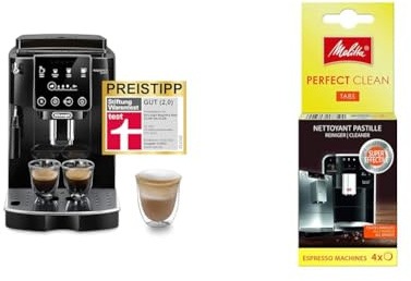 De'Longhi Magnifica Start ECAM222.20.B, Kaffeevollautomat & Melitta 178599 Perfect Clean Reinigungstabs für Kaffeevollautomaten und Espressomaschinen | 4 Tabs | gründlich und schonend