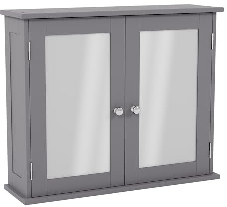 Bath Vida Priano Double Door Mirrored Bathroom Cabinet Storage Cupboard Wall Mounted, Grey