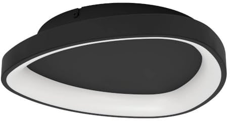 EGLO LED Deckenleuchte Loretello, dreieckige Deckenlampe, Bürolampe dimmbar mit Fernbedienung, Metall und Kunststoff in Schwarz und Weiß, warmweiß-kaltweiß, Ø 35 cm