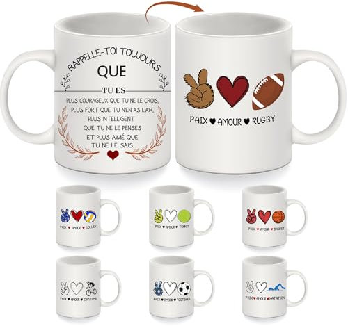 Tu es plus courageux Tasses imprimés double face Cadeaux d'inspiration rugby pour Anniversaire Cadeaux de Noël pour les fans de rugby Joueurs Cadeau d'équipe Famille Amis Mug d'inspiration (Rugby)