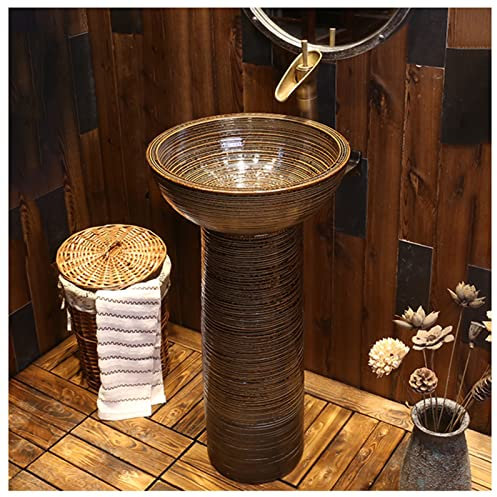 Lavabo De Salle De Bain Ovale, Lavabo De Salle De Bain Sur Colonne, Lavabo En Céramique Et Lavabo Sur Colonne Avec Drain Et Robinet Pour Intérieur Et Extérieur, D, (B Av(B With mirror)