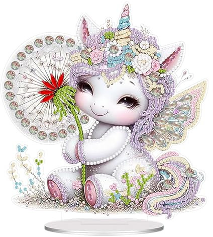 Plstod Diamond Painting Tischdeko, Diamond Painting Einhorn, DIY Diamant Painting Aufsteller, 5D Diamant Painting Bastelset, Tiere Tisch Deko für Schlafzimmer Wohnzimmer