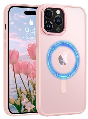 SupVict iPhone 15 Pro Max Magnetic Case, Slim Thin Translucent Matte Back, Shockproof Military Grade Protective Cover, Pink