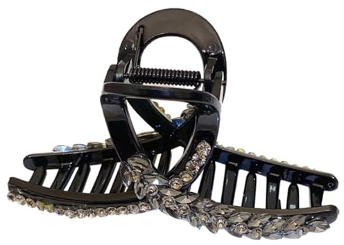 Wenlly Pinces à cheveux en strass, 10,9 cm, pince à cheveux en cristal pailleté, pince à cheveux antidérapante, barrette, accessoires de cheveux tendance, noir