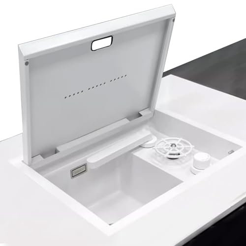 Grifo Oculto con Tapa Elevable De Acero Inoxidable Blanco con Barra Lavadora De Tazas