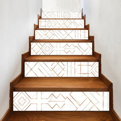 6 pcs Pegatinas escaleras peldaños, autoadhesivas para escaleras de madera, calcomanías artísticas impermeables para interiores, actualización de vinilo profesional, líneas blancas modernas simples
