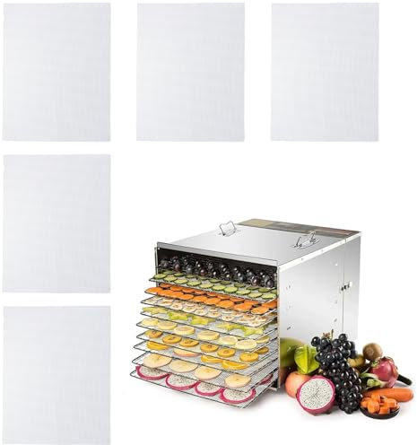 5 Pieces Silicone Dehydrator Sheets, Square Silicone Dehydrator Trays, Reusable Steamer Mesh Mat, Non-Stick Food Fruit Dehydrator Mats for Food Fruit for Drying Fruits, Grains and Vegetables