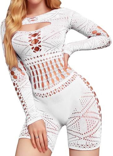 Women Fishnet Body Stockings Full Body Lingerie Bodysuit Women's Bodysuits Sexy Babydoll Long Sleeves Sexy Lingerie for Women Sets Naughty Jumpsuit Romper Festival Outfits