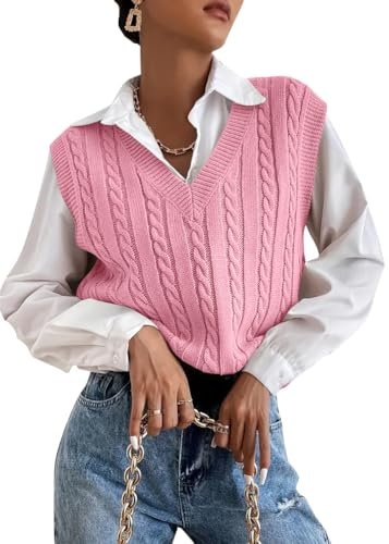 shownicer Pulls sans Manches Gilet Tricoté Veste Chaud Chandail Sweater Col V Automne Hiver Pullover Décontracté Pull A Rose L