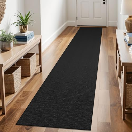 KOZYFLY Boho-Läufer für Flure, 6 x 3 m, waschbar, langer Flur-Teppich, Gummi-Rückseite, Küchenteppich, Baumwolle, Eingangsbereich, Teppichläufer für Flur, Küche, Eingangsbereich, Schwarz