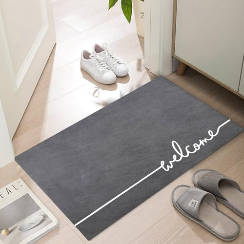LYGLIGH Welcome Mat Indoor, Ultra Thin Door Mat, 1/10 in Thin Door Mats for Inside Entry, Non-Slip Rubber Backing, Washable Doormat, Fade Resistant, Absorbent, Low Profile Dirt Trapper, 35X24,Grey