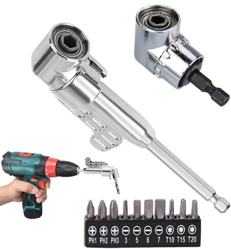 2 PCS 1/4Inch Right Angle Drill Adapter, 105 Degree 1/4 Right Angle Drill Attachment High-Carbon Steel Screwdriver Hex Shank Magnetic Socket Holder for Power Tool
