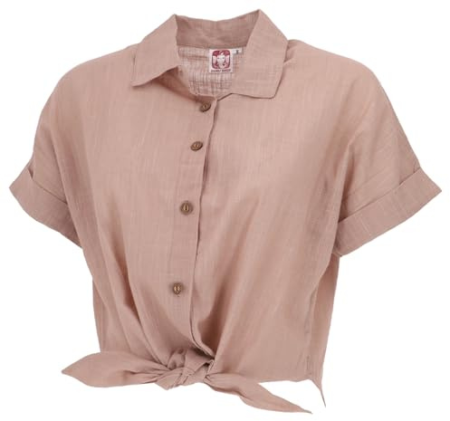 GURU SHOP Leichte Baumwoll Bluse, Sommerbluse zum Binden - Cappuccino, Damen, Size:L