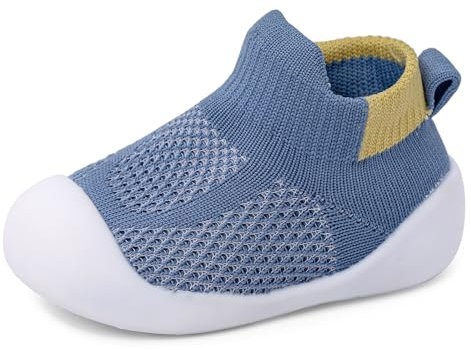 LACOFIA Baby Mädchen Jungen Krabbelschuhe Atmungsaktive Lauflernschuhe mit rutschfeste Gummisohle Weiche Kleinkind Sockenschuhe Blau 9-12 Monate