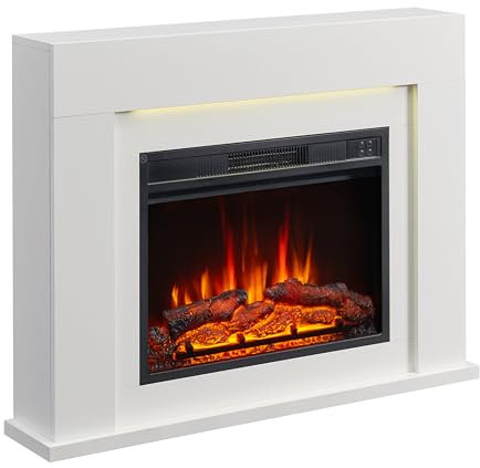 FlameKo Acacia 99cm/39 Freestanding Electric Fireplace Suite with 13 Colour Ambient Light 1-2kW Fan Heater Remote Control Modern Fire