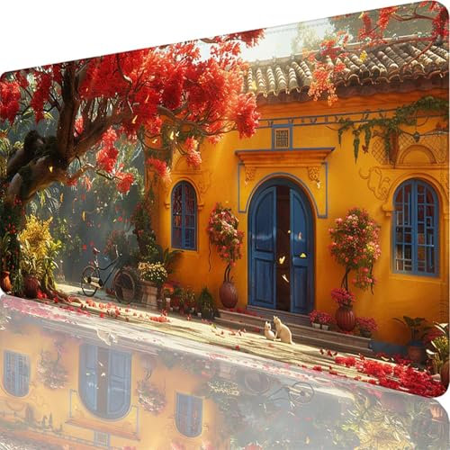 Mauspad Rot Mauspad XXL 1500x800x3 mm XXL Mousepad Landschaft Mousepad Gaming Zubehör mit Vernähten Kanten Design, Waschbares Mouse Pad Wasserdicht und Langlebig für Maus Tastatur, Office Deko 44-Xt
