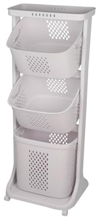 Panier à Linge Mobile 3 Niveaux, Corbeille à Linge Sale, Rangement 3 Compartiments, Amovibles, 44x33x110 cm