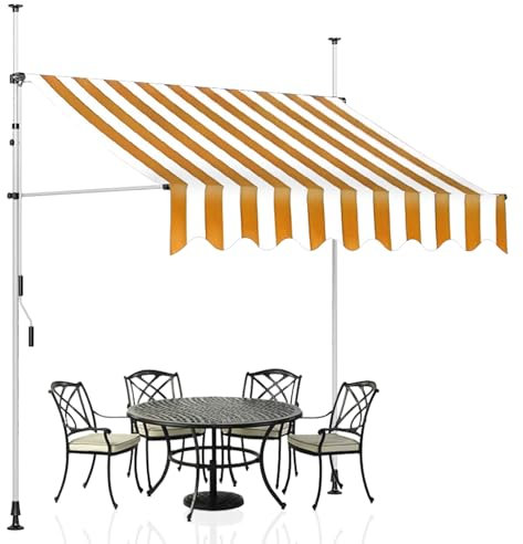 Cplsntaeam Tenda da Sole Retrattile Manuale, Tenda da Sole per Esterni 3 x 1,2 m, Tenda da Sole per pergola Regolabile con manovella, tettoia Esterna per Finestra o Porta,Yellow-Stripes