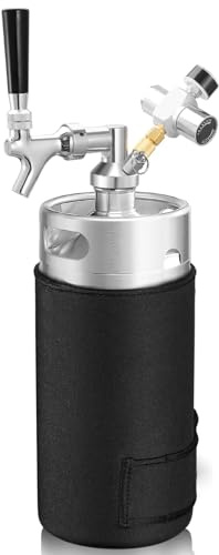 Hgkeke Mini-Fass-Growler Wasserhahn-System, 3,6 l Druck-Bierfass aus 304 Edelstahl, Zug-Bierspender-System zum Frischhalten und Kohlensäure, tragbarer Fass-Growler mit Hülse für selbstgebrautes Brauen