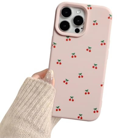 Reownest Case for iPhone 16 Pro Max, Cute Cherry Pattern Design Soft Slim TPU Cover with Raised Camera Protection Stylish Aesthetic Phone Case for Girls & Women – Pink