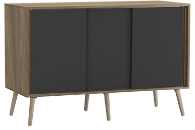 URBNLIVING 3-Door Sliding Sideboard Cabinet with Wooden Legs, Modern Cupboard, Credenza for Living Room, Dining Room or Office, Storage Organizer with Stylish Sliding Doors, Mix & Match Colour Combos